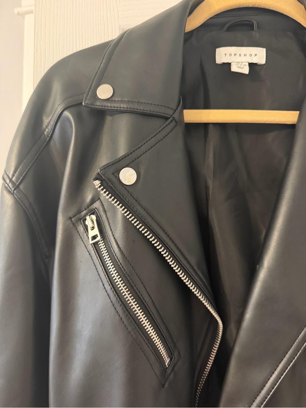 Topshop Black Leather Moto Jacket with Belt - Picture 3 of 9